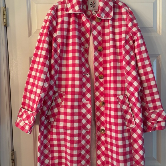Isaac Mizrahi Jackets & Blazers - Isaac Mizrahi Live Pink and White Gingham Car Coat Trench